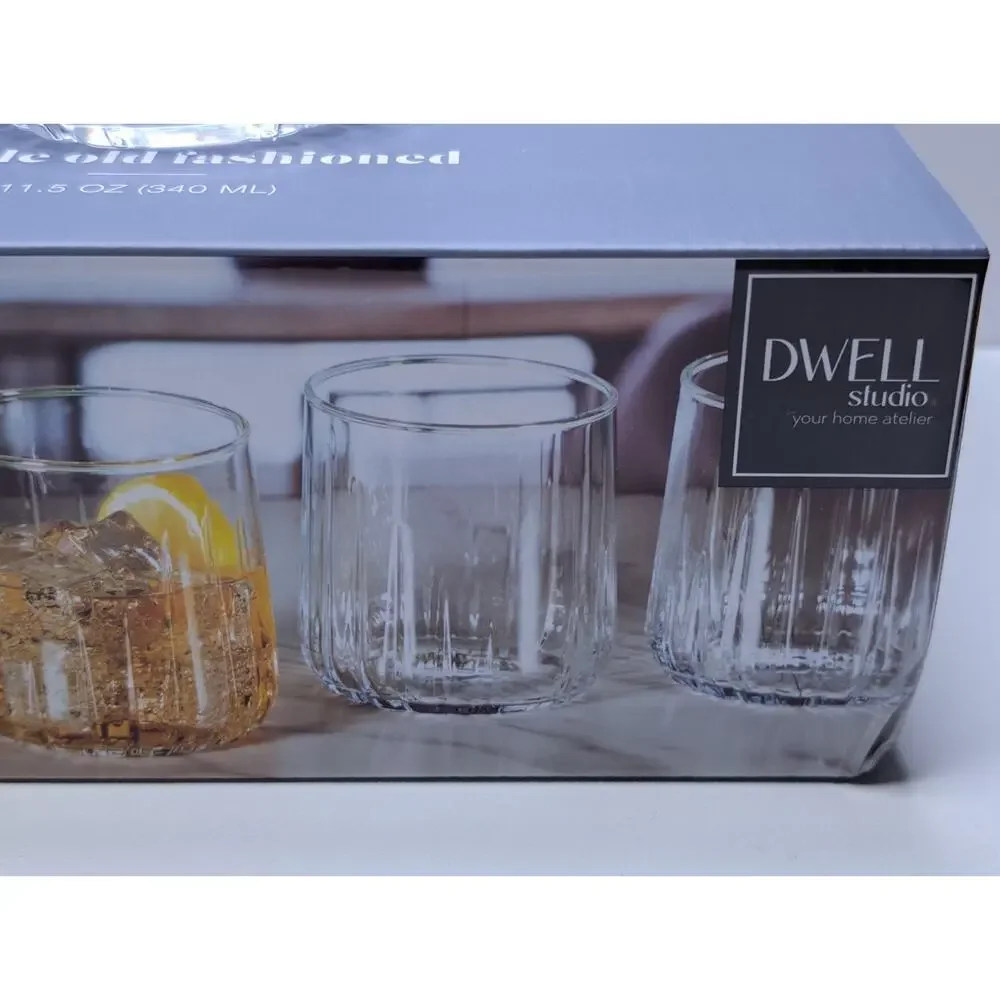 Dwell Studio 6 Pc Ribbed Double Old Fashioned Glass Set 12.85 Oz NIB